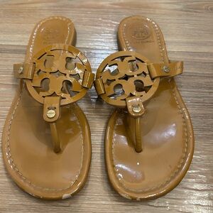 Tory Burch Tan Patent Logo Thong Sandals